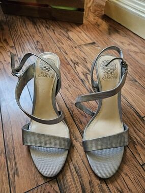 Vince Camuto Metallic Silver Strappy Heeled Sandals